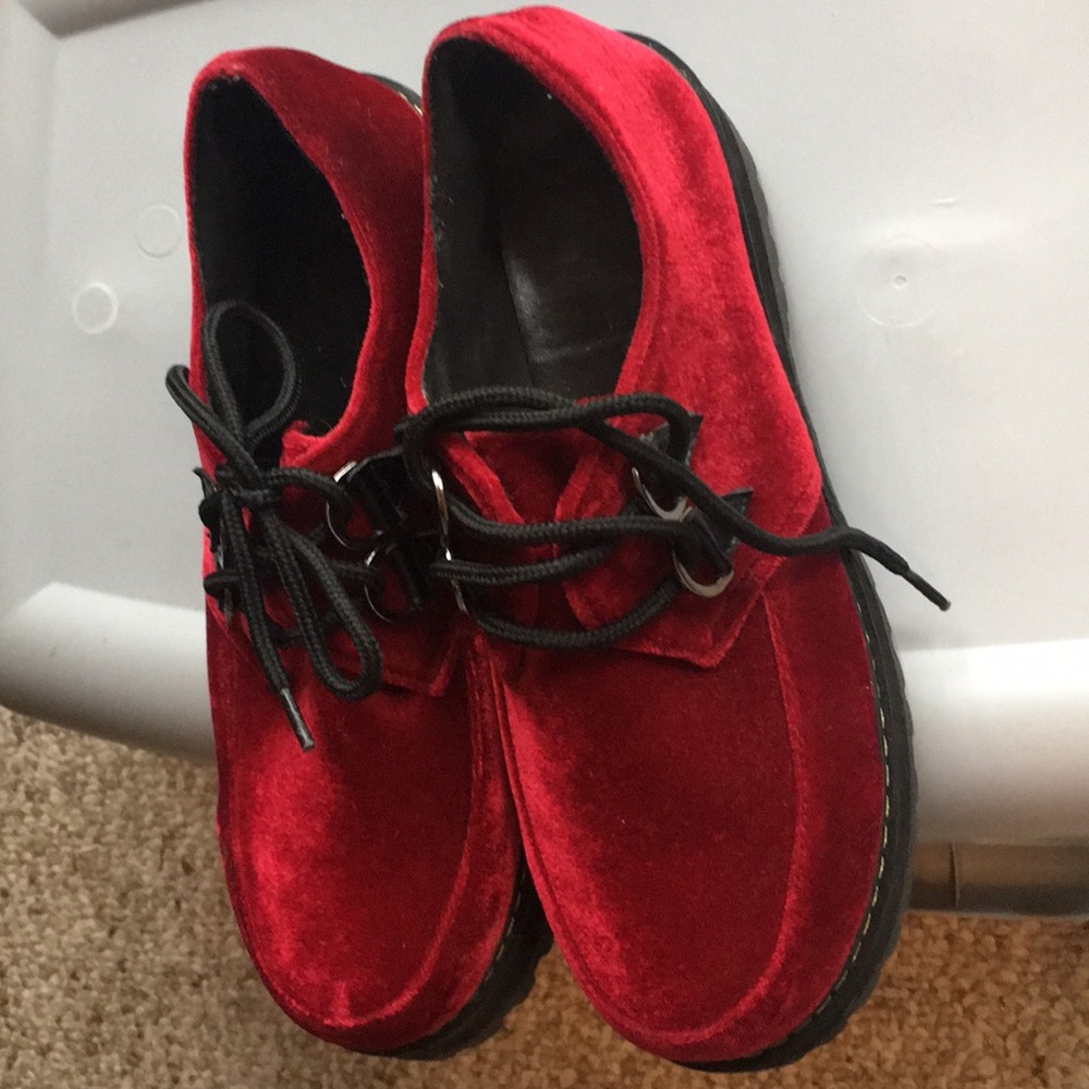 Deep red velvet platforms